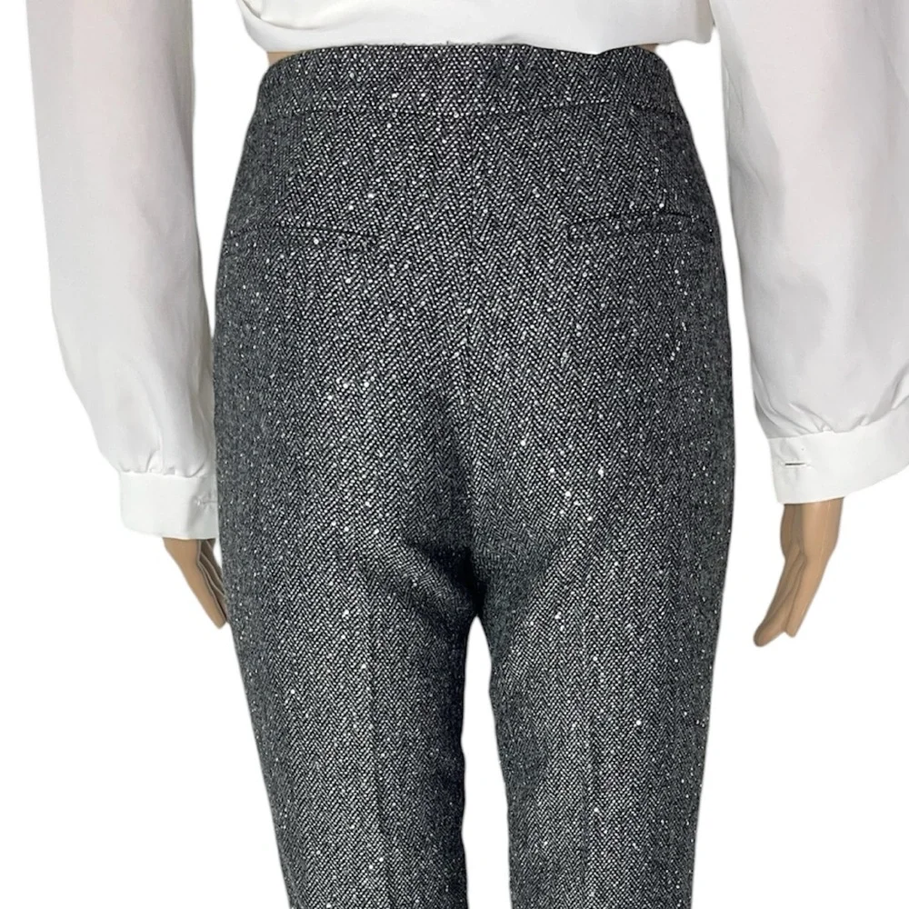 New JCrew Martie Slim Crop Grey Petite Sequin Herring Bone Wool Tweed Trousers